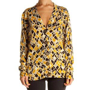 Tory Burch Wool Cardigan, yellow and brown. Size Small